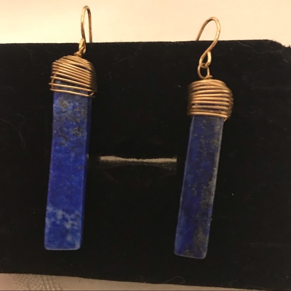 Jewelry - Blue Lapis dangle earrings with copper backing